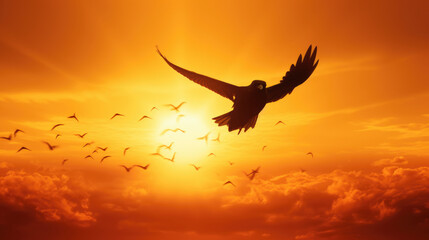 Exotic Bird in African and Australian Sunsets with Vibrant Wilderness Scenery

