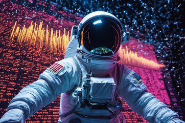 Astronaut Exploring Data Universe in Space Suit. Generative AI.
