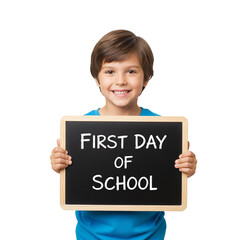 little boy holding a blackboard