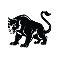 Dynamic black silhouette of a crouching tiger poised to strike in a powerful action pose