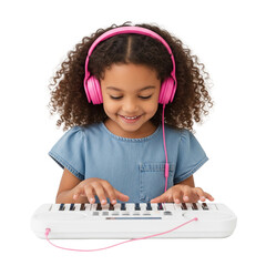 Child Playing Keyboard with Headphones
