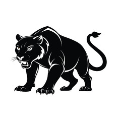 Dynamic black silhouette of a crouching tiger prepared to pounce for advertising and banners