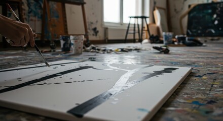 Artist painting abstract art piece