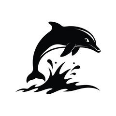 Fototapeta premium Dynamic black silhouette of a dolphin leaping gracefully over a stylized water splash