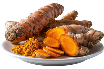 Turmeric root powder spice healthy food cooking ingredient,, isolated on a transparent background