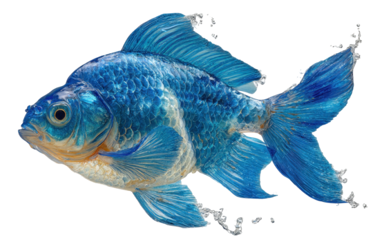 Blue Fish Swimming Water Splash Art, isolated on a transparent background
