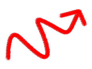 Red hand drawn arrow pointing upwards on a black background image