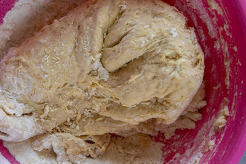 close-up of freshly kneaded dough in a bowl