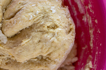 close-up of freshly kneaded dough in a bowl