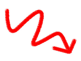 Red zigzag arrow on black background indicating decline or downward trend