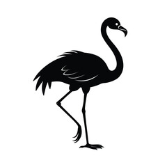 Elegant black silhouette of a flamingo gracefully standing on one leg against a clean background