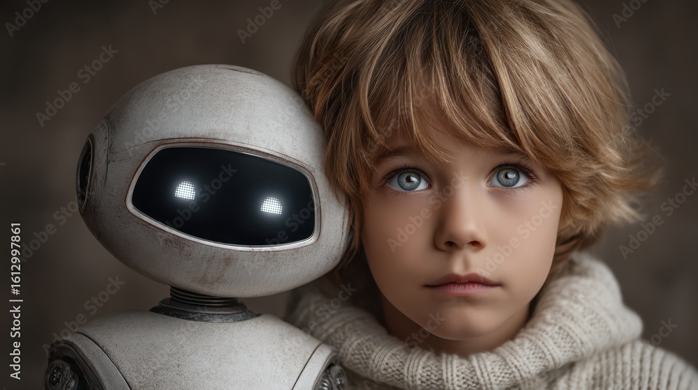 Poster child interacts with home ai assistant while parent observes with concern, highlighting trust and ma