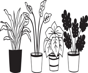 PrintPotted Houseplants Line Art and Silhouettes - Indoor Garden and Botanical Decor