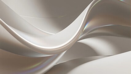 On a light background, dynamic silver ribbons interweave with smooth curves, presenting an abstract artistic effect full of luster and layers.
