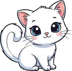 Adorable Big-Eyed White Cartoon Kitten
