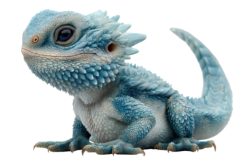 Adorable Baby Dragon Fantasy Creature Blue Scales, isolated on a transparent background