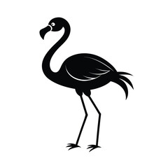 Elegant black silhouette of a flamingo standing gracefully on one leg