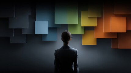 Exploring emotions and marketing strategies through abstract human silhouette and colorful floating blocks