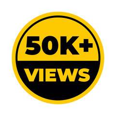 50K plus views png, yellow colour label , flat modern shape, stylish digital design
