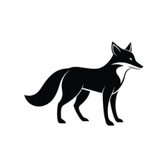 Alert fox walking in a striking black silhouette against a clean white background