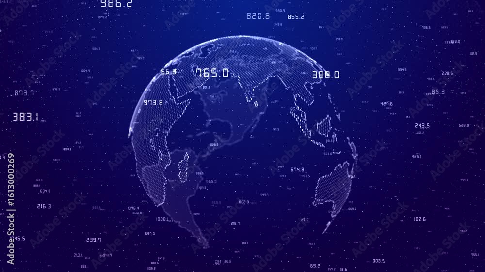 Aufkleber digital globe, futuristic technology global technology earth hologram creation from dots lines cyber