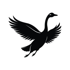 Obraz premium Elegant black silhouette of a goose with its long neck gracefully stretched in flight