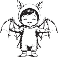 Happy Little Bat: A cheerful child embraces the fun of Halloween, dressed in a playful bat costume, radiating joy and anticipation for spooky festivities.