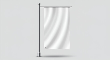 Blank white banner hanging from a metal pole, ready for custom design.