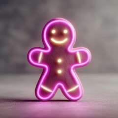 Gingerbread cookie with neon lights in a warm atmospheric setting during the holiday season