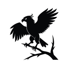 Majestic harpy eagle perched on a branch black silhouette artistic vector design