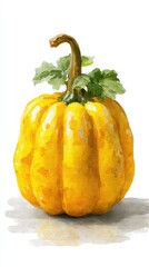 Bright yellow squash with green leaves showcases vibrant autumn harvest in natural light