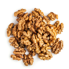 Heap of Shelled Walnuts Isolated on White Background