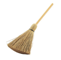 Close up shot of a traditional straw broom against a solid transparent background