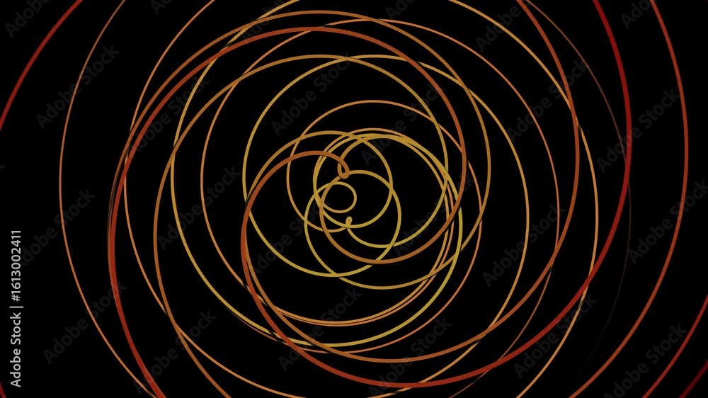 Poster orange red abstract loop circle form curves motion on clean black background.