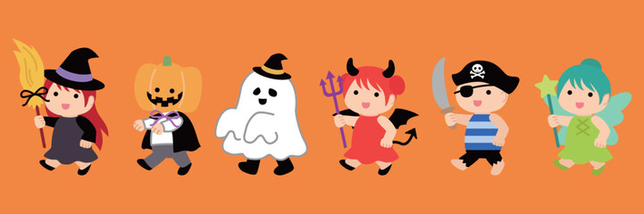 ハロウィン　仮装行列のイラスト　02