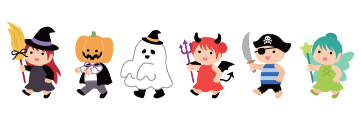 ハロウィン　仮装行列のイラスト　01