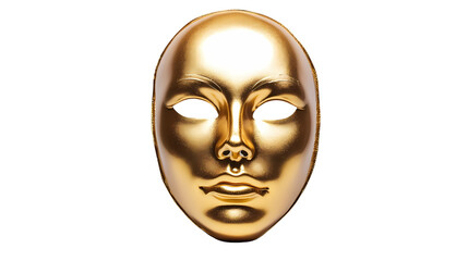 A golden venetian mask with eye holes and a nose isolated on transparent background