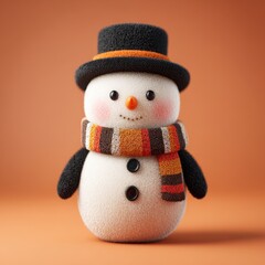 Cute snowman wearing a hat and scarf on a warm orange background inviting holiday cheer