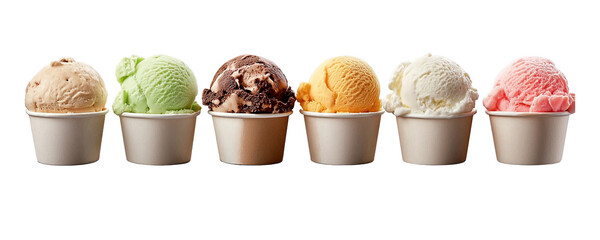 Ice cream scoop on white blank empty paper cup bowl on transparent background cutout, PNG file.