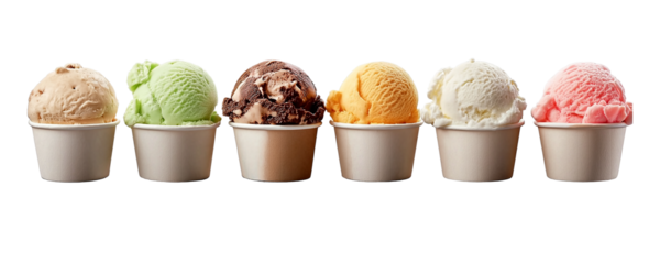 Ice cream scoop on white blank empty paper cup bowl on transparent background cutout, PNG file.