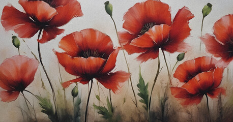 Watercolor Poppies in Warm Tones Floral Wall Art Print
