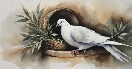 Rustic Watercolor Dove Olive Branch Basket Home Decor