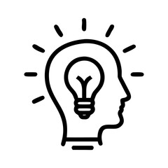 A glowing bulb in head icon bold outline vector illustration design
