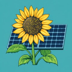 Sunflower growing alongside solar panels in a sustainable garden setting