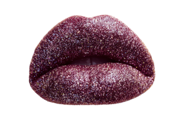 Glittery Pink Lips Closeup Beauty Sparkle Glamour, isolated on a transparent background