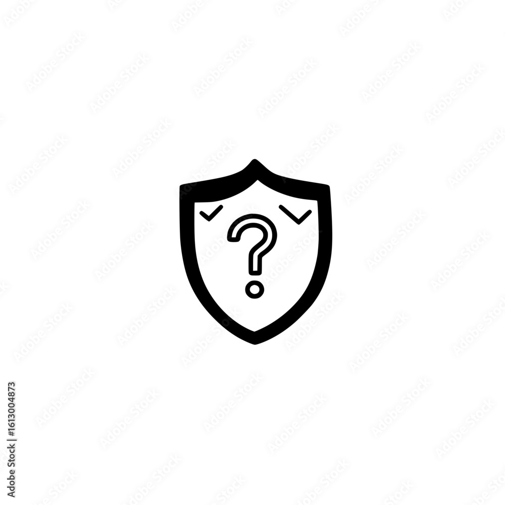Poster shield and question mark icon illustrating customer support privacy and data security concept
