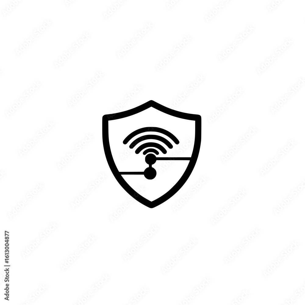 Poster shield with wifi icon showing internet security encryption and safe wireless network access