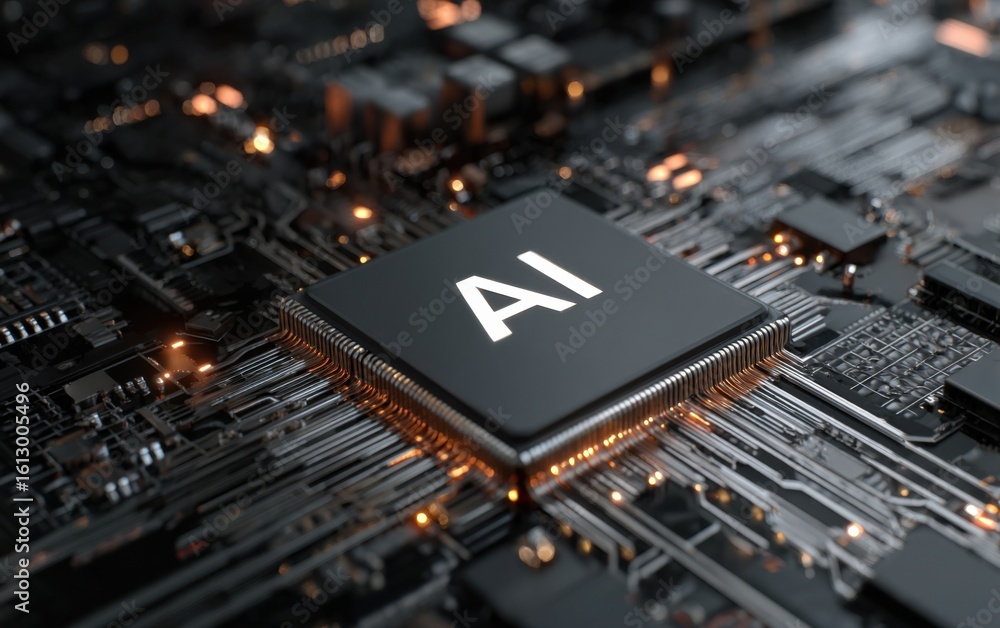 Poster ai concept artificial intelligence technology circuit motherboard chip computer design machine deep 