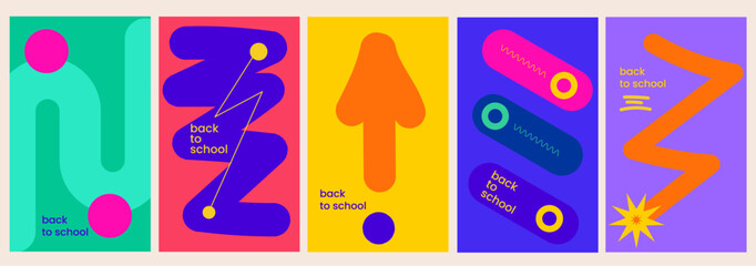 Back to School typography set. Trendy abstract lettering for social media, ads, posters, banners, and web design. Fun vector illustration for education and school themes.