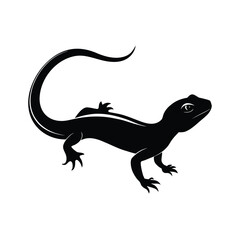 Black silhouette of a lizard crawling on a surface isolated on a white background